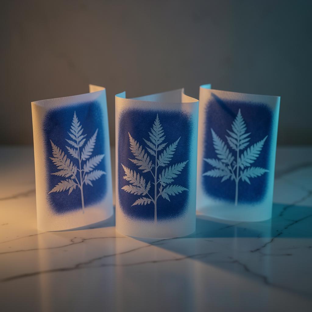 Cyanotype wafer — Cyanotype, backlit